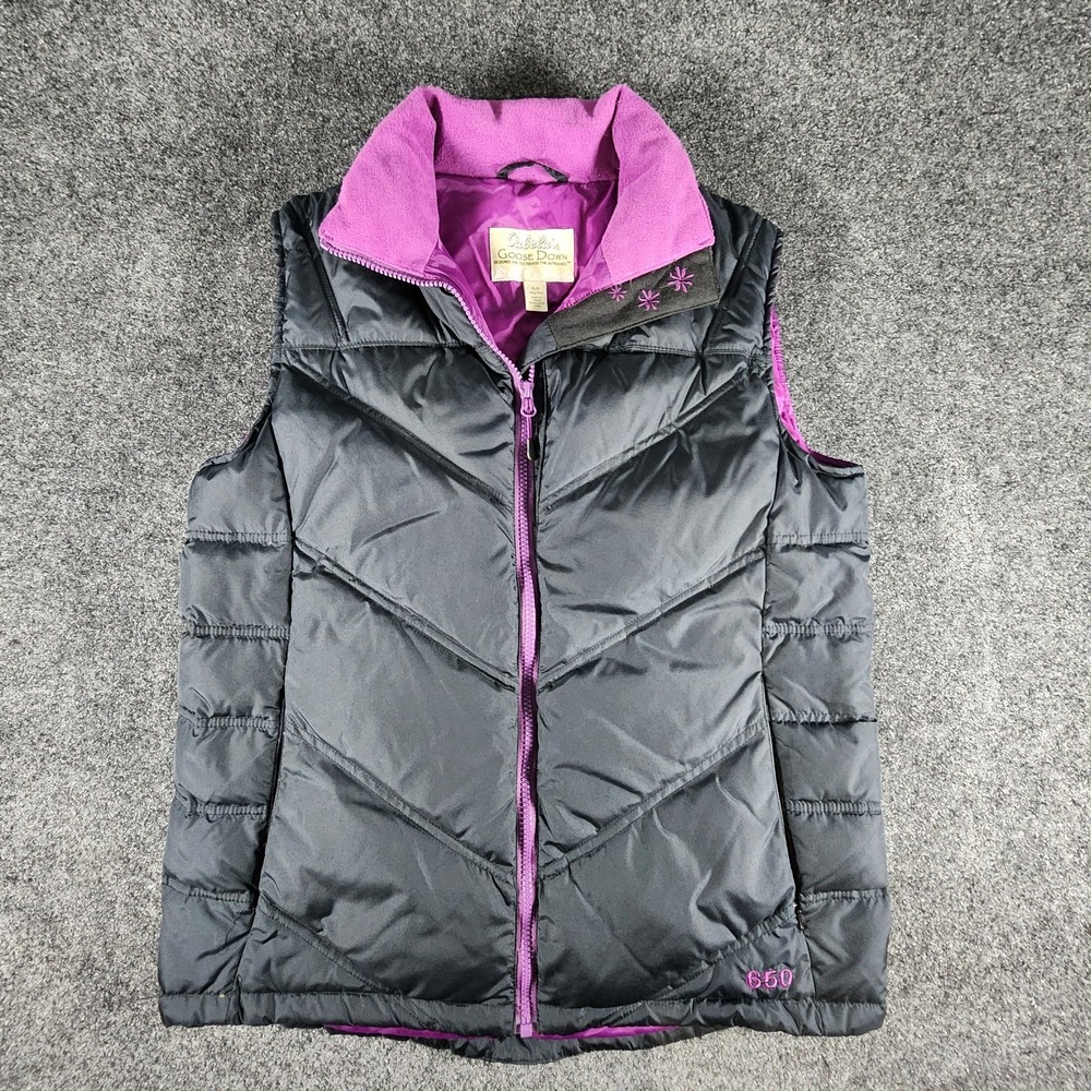 Cabelas Goose Down 650 Puffer Vest Women's Black And Purple Size‎ S Petite - Picture 2 of 10